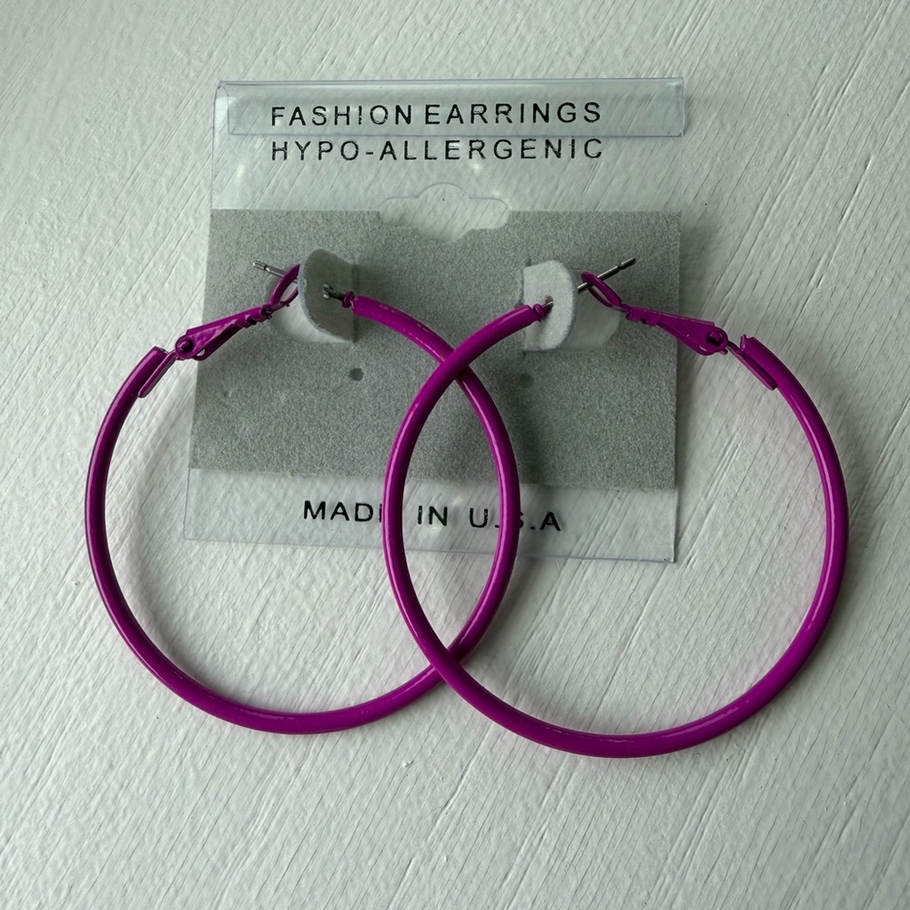 Hypo-Allergenic Magenta Hoop Fashion Earrings NEW
